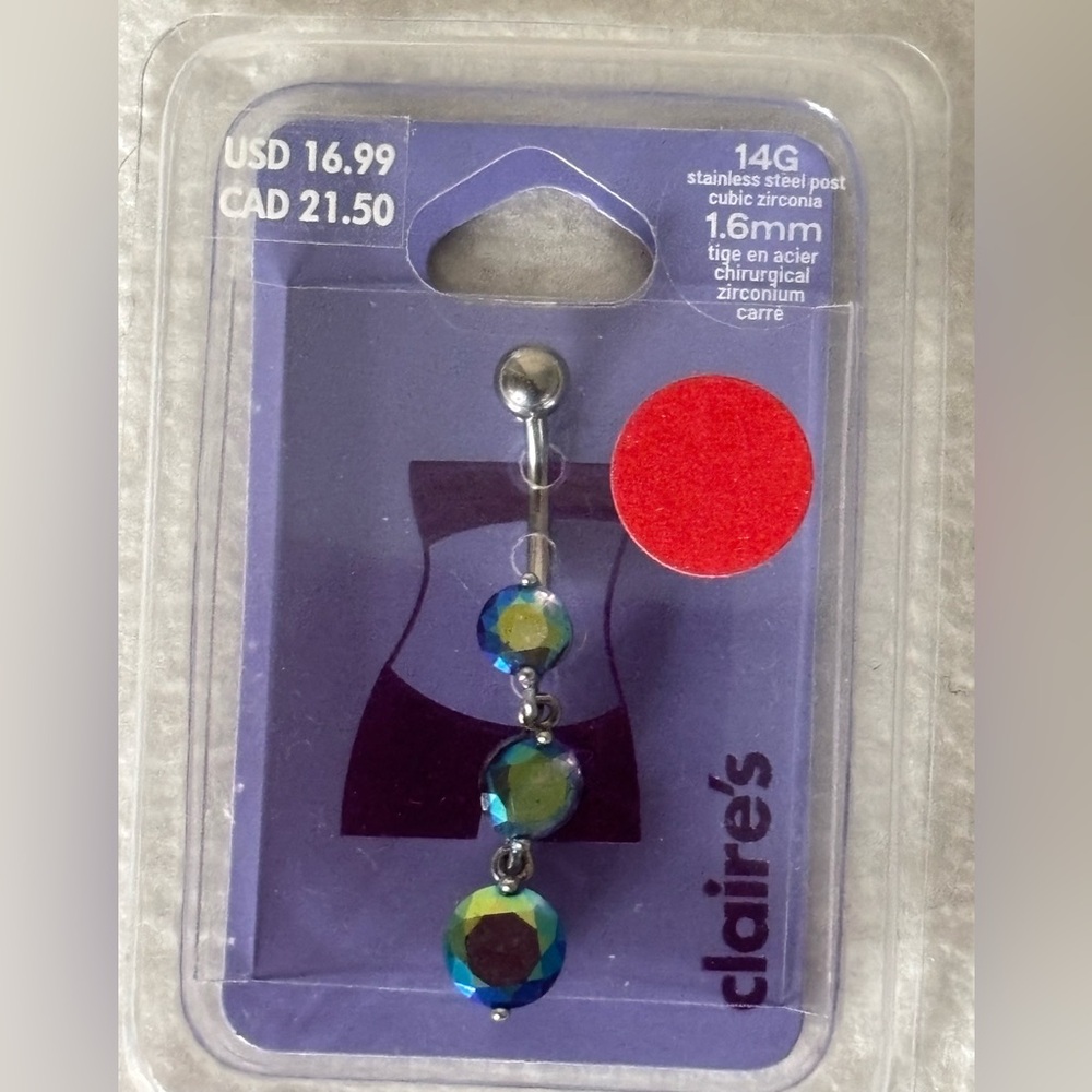 Belly Ring‎ Claire’s Stainless Steel Post Cubic Zirconia